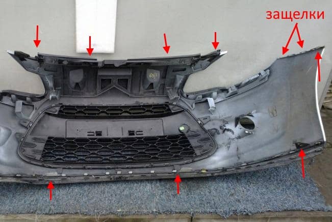 punti di attacco paraurti anteriore Citroen C3 (2009-2016)