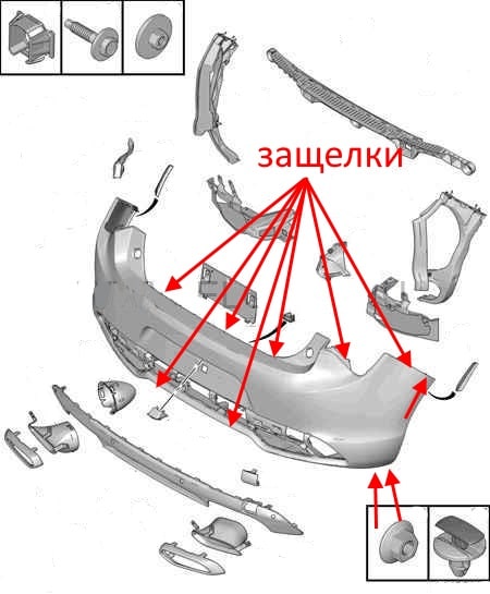 diagrama de montaje del parachoques trasero Citroen DS5