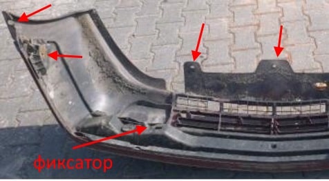 Punti di attacco del paraurti anteriore Citroen Xantia