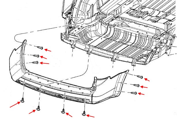 Schéma de montage du pare-chocs arrière de la Dodge Grand Caravan V (2007-2020)