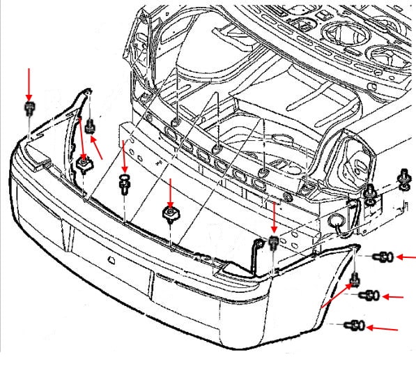 Схема крепления заднего бампера Dodge Charger LX VI (2005-2010)