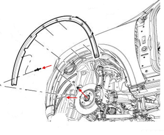 Схема крепления переднего бампера Dodge Durango III WD (2011-2013)