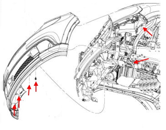 Схема крепления переднего бампера Dodge Durango III WD (2011-2013)