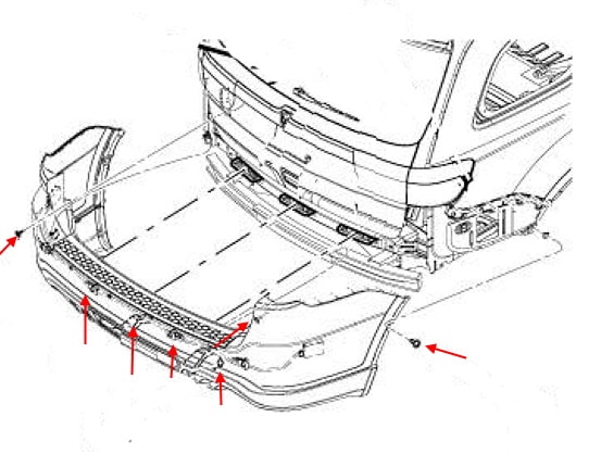 Схема крепления заднего бампера Dodge Durango III WD (2011-2013)