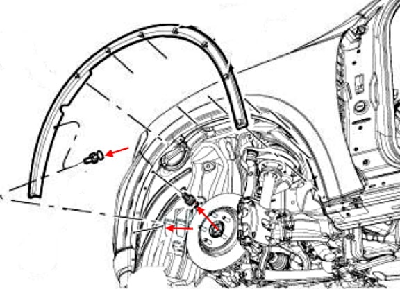 Schema di montaggio del paraurti anteriore Dodge Durango III WD (2014-2022)