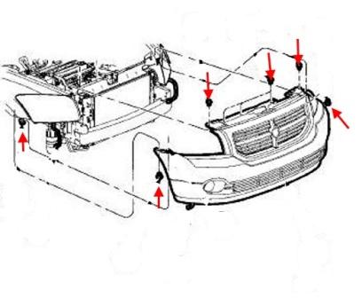 схема крепления переднего бампера Dodge Caliber
