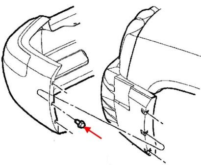 the scheme of fastening of a forward bumper Dodge Dakota III (2005-2011)
