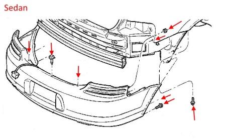 Diagrama de montaje del parachoques trasero del Dodge Stratus