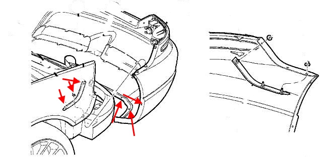 Montageschema für die hintere Stoßstange Dodge Viper (2003-2010)