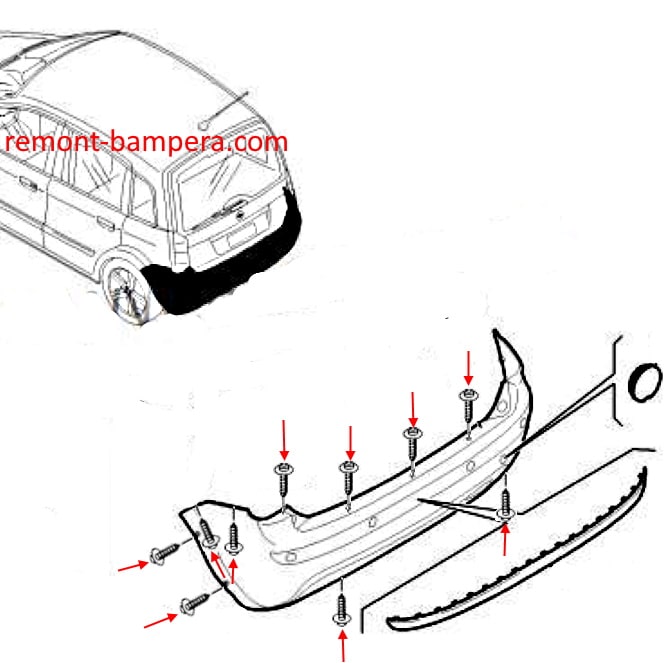 Schéma de montage du pare-chocs arrière Fiat Idea (2003-2018)