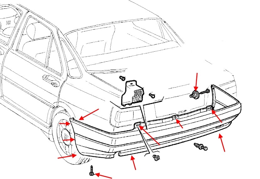 Diagrama de montaje del parachoques trasero Fiat Tempra / Marengo