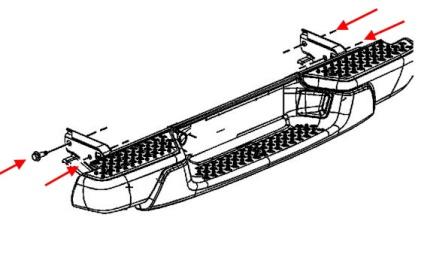 Schema di montaggio del paraurti posteriore GMC Canyon (2004-2012)