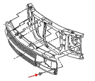 Front bumper mounting diagram for GMC Safari (1995-2005)