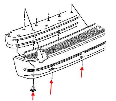 Schema di montaggio del paraurti posteriore GMC Safari (1995-2005)