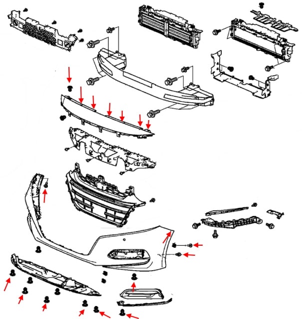 Schema di montaggio del paraurti anteriore Honda Accord 10 (2017+)