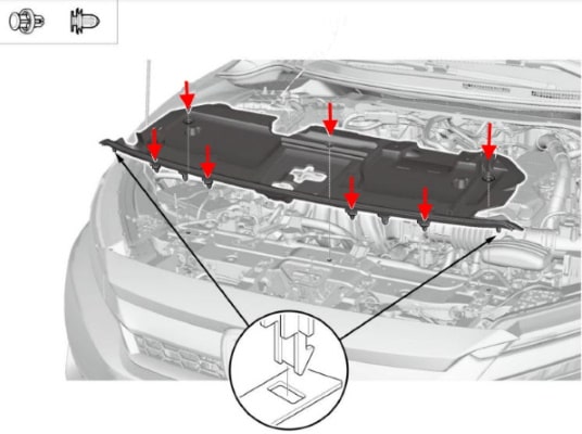 Diagrama de montaje del parachoques delantero Honda Clarity