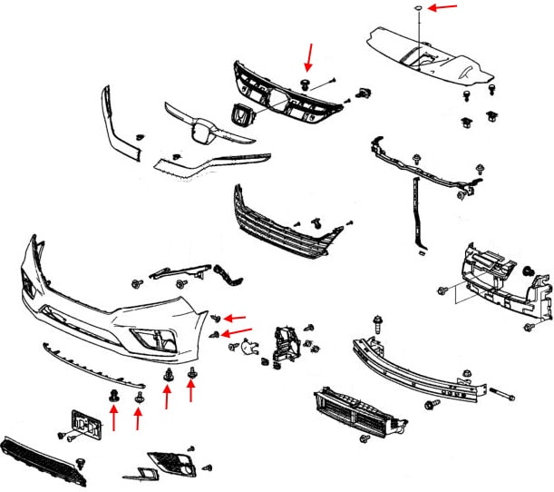 Schema di montaggio del paraurti anteriore Honda Odyssey (2013-2020)