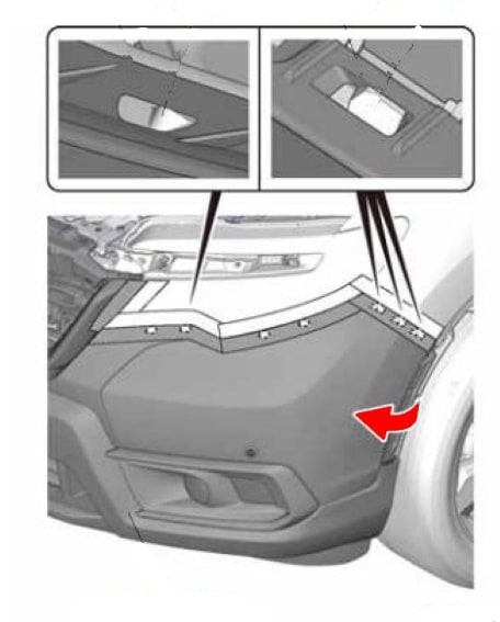 Schema di montaggio del paraurti anteriore Honda Passport (2018+)