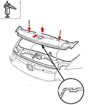 scheme of fastening of front bumper Honda Civic 8 (2005-2011)