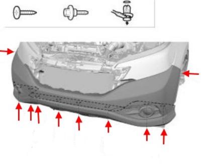 schema montaggio paraurti anteriore Honda CR-V 4 (2012-2016)