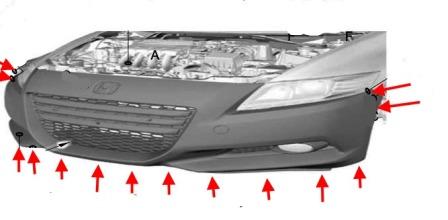 Schema di montaggio del paraurti anteriore Honda CR-Z
