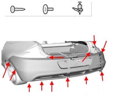 Diagrama de montaje del parachoques trasero Honda CR-Z
