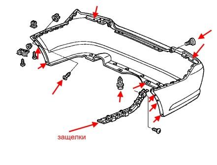Schéma de montage du pare-chocs arrière Honda City (1998-2008)