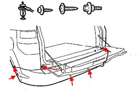 Schema di montaggio del paraurti posteriore Honda Element