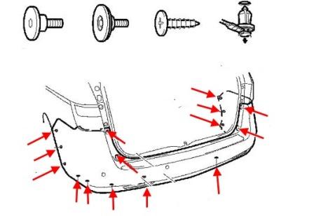 diagrama de montaje del parachoques trasero Honda Odyssey RB3, RB4 (2008-2013)