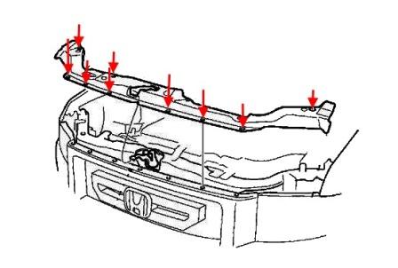 Schema di fissaggio del paraurti anteriore Honda Ridgeline