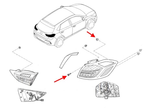 Schema di montaggio dei fari posteriori Hyundai Accent / Solaris (2017+)