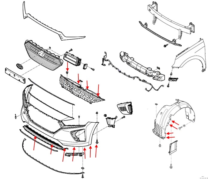 Schema di montaggio del paraurti anteriore Hyundai Ioniq