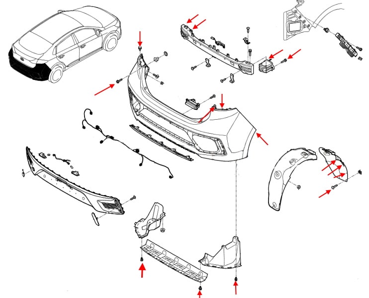 Schema di montaggio del paraurti posteriore Hyundai Ioniq