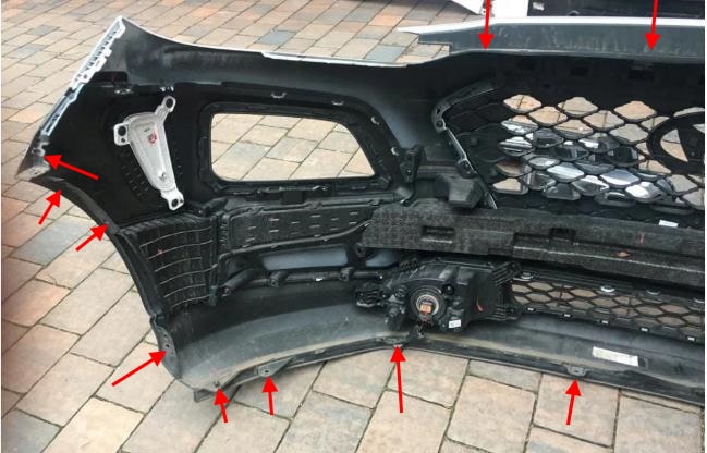 Punti di attacco del paraurti anteriore Hyundai Kona 