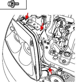 Schéma de montage des phares Hyundai Coupé (Tiburon) (2002-2008)