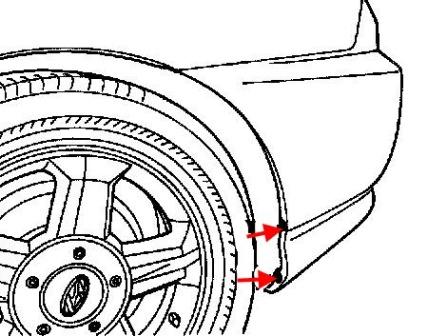 schema di montaggio rivestimento passaruota posteriore Hyundai Coupe (Tiburon) (2002-2008)
