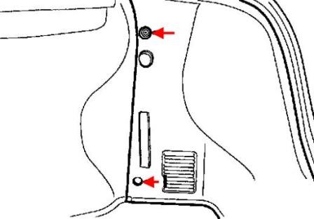the scheme of fastening of casings of the trunk of the Hyundai Accent II (2000-2012)