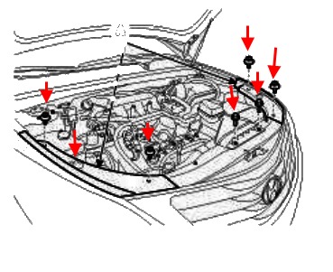 Schema montaggio paraurti anteriore Hyundai Grandeur (Azera) (dopo il 2011)