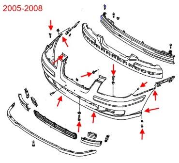 Schema di montaggio del paraurti anteriore Hyundai Matrix