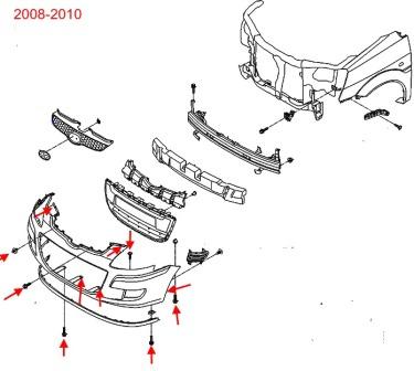 Schema di montaggio del paraurti anteriore Hyundai Matrix