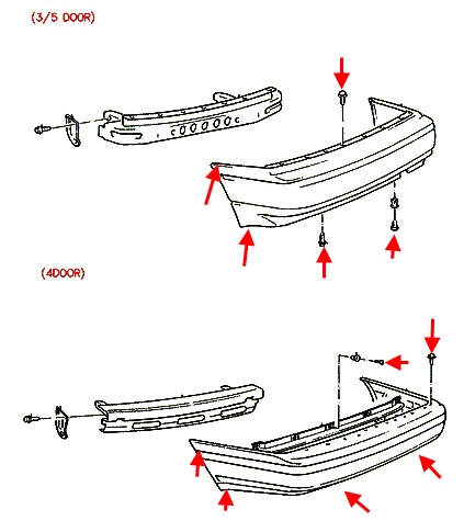 the scheme of fastening the rear bumper of the Hyundai Pony