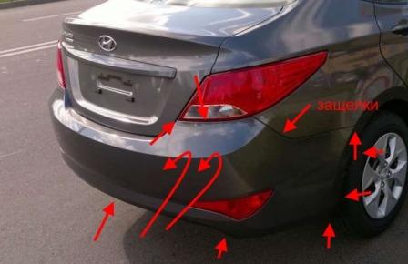 punti di fissaggio del paraurti posteriore Hyundai Solaris