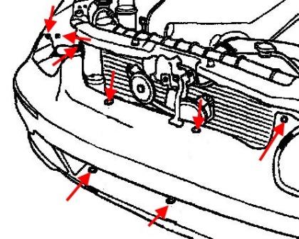 Schéma de montage du pare-chocs avant Hyundai Sonata 4 (EF, EF New)