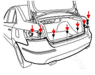 schema montaggio paraurti posteriore Hyundai Sonata 5 (NF)
