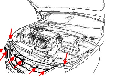 Schema fissaggio paraurti anteriore Hyundai Sonata 6 (YF / i45)