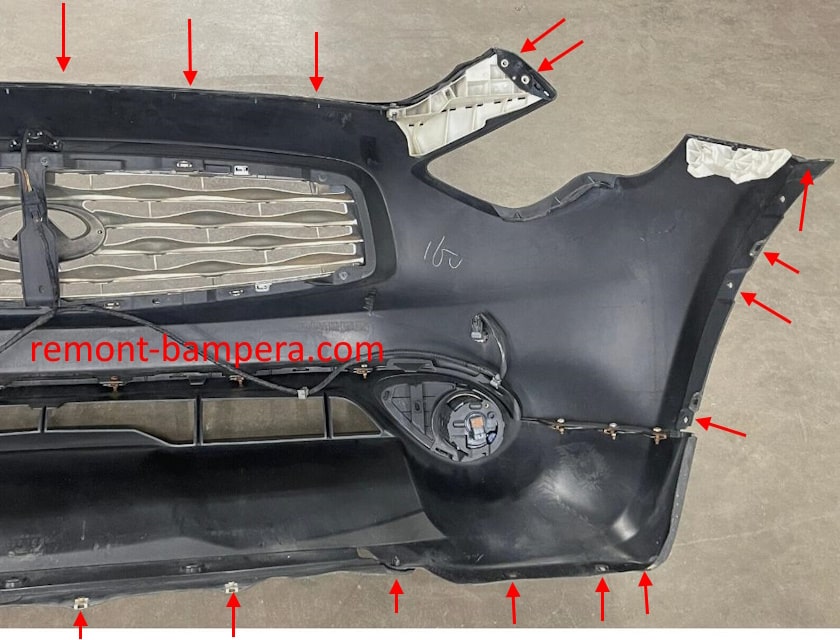 mounting locations for the front bumper Infiniti FX II S51 (2009-2013)