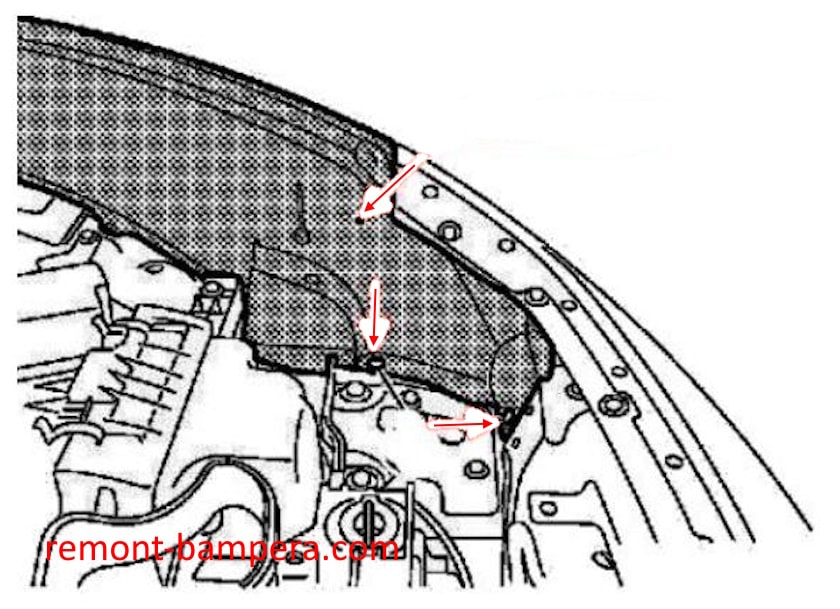 Infiniti FX II S51 (2009-2013) front bumper mounting diagram