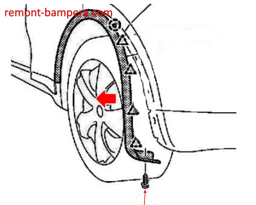 Schema di montaggio del paraurti posteriore per Infiniti FX II S51 (2009-2013)
