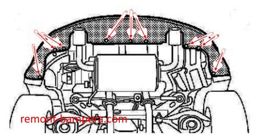 Rear bumper mounting diagram for Infiniti FX II S51 (2009-2013)