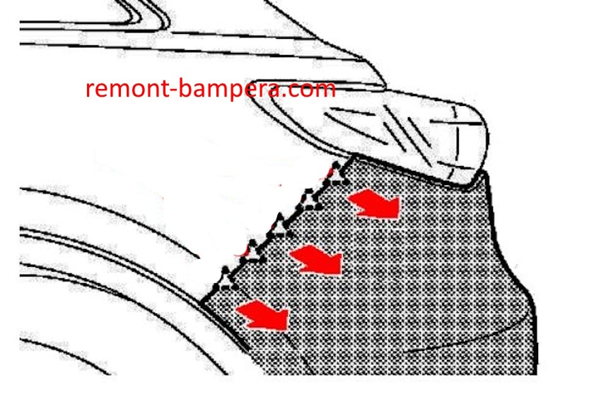 Rear bumper mounting diagram for Infiniti FX II S51 (2009-2013)